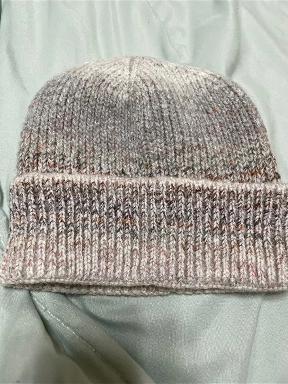 Women's Knit Beanie Hat in Heathered Cream and Taupe